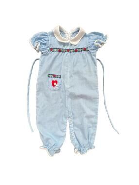 Vintage 70s Neiman Marcus Blue & White Gingham Baby Romper - 3-4T